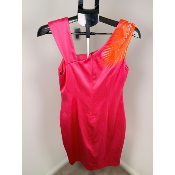 Cache Vintage Pink Orange Tropical Palm Leaf Sheath Dress Size 8 Summer Cocktail - Picture 4 of 6